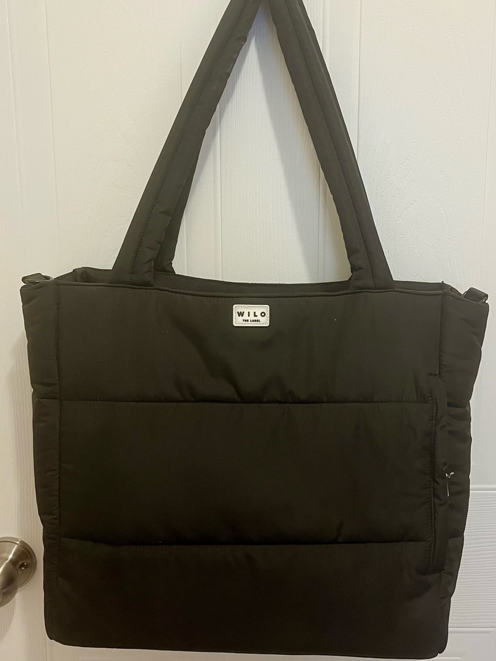 WILO Black Quilted Tote Bag with Small Pouch